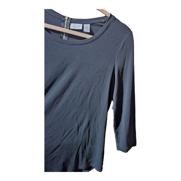 CHICO'S Black 3/4 Sleeve Back‎ Zipper Hi Low Hem Top Shirt - Size 3 - Picture 4 of 8